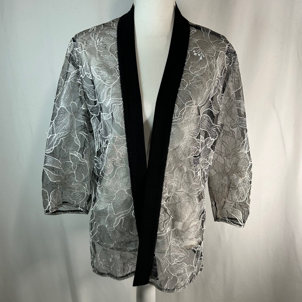 Alex Evenings Women's Sheer‎ Lace Floral Kimono Jacket Overlay Size XL